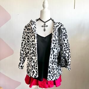 White Leopard Jacket, Y2K, Glam, Edgy, Bimbo, Maximalist, Large, Grunge, Indie